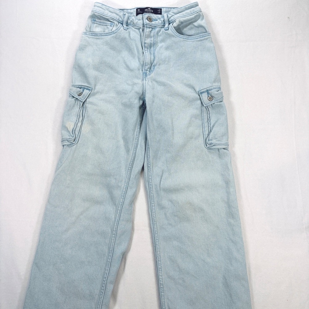 Hollister Ultra High-Rise Dad Jean Light Wash Cargo Denim W26 L31 Size 3R - Picture 3 of 7